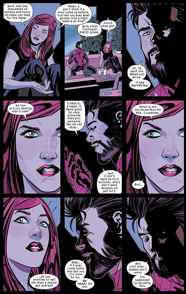 Peter and MJ discuss his new work in Ultimate Spider-Man Vol. 1 #1 (2024), Marvel Comics