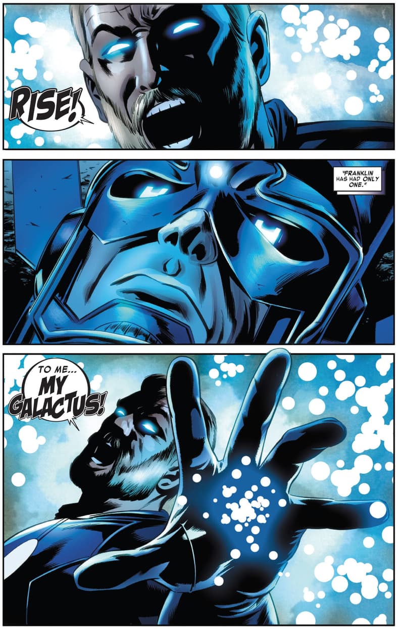 Franklin Richards summons Galactus as his herald in Fantastic Four Vol. 1 #604 "Forever: Part 5" (2012), Marvel Comics. Words by Jonathan Hickman, art by Steve Epting, Rick Magyar, Paul Mounts, and Claytown Cowles.