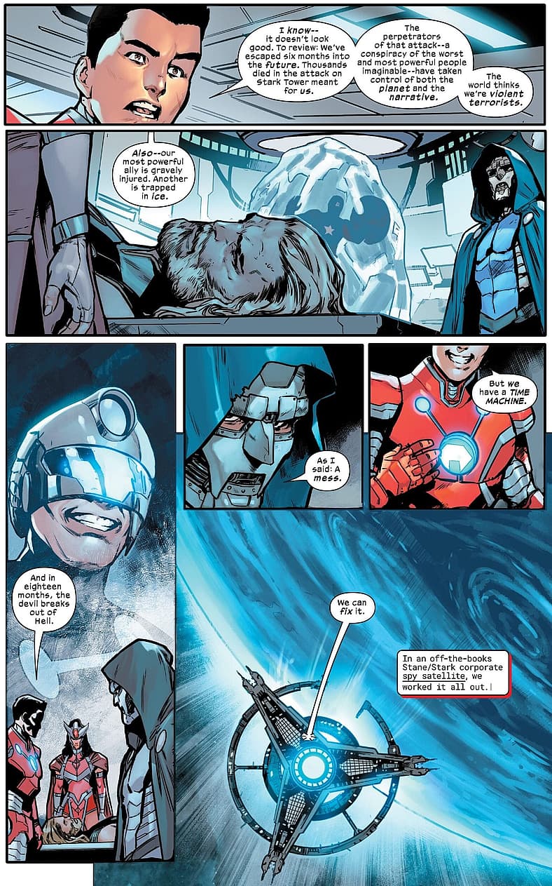 Tony Stark and Doom assess Earth-6160's predicament in Ultimates Vol. 3 #5 (2024), Marvel Comics
