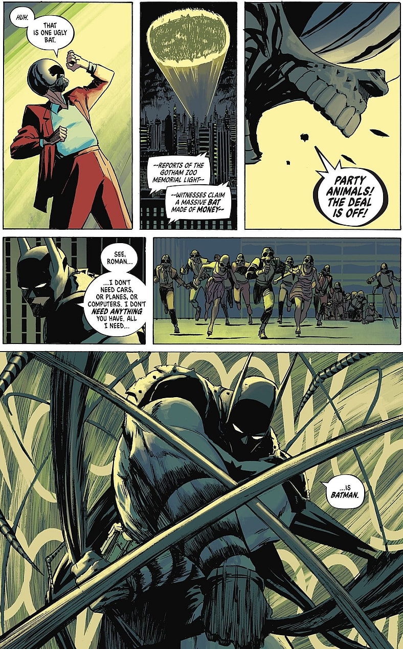 Batman unleashes his bat-hooks in Absolute Batman Vol. 1 #5 "The Zoo, Part Five" (2024), DC. Words by Scott Snyder, art by Nick Dragotta, Frank Martin, and Clayton Cowles.