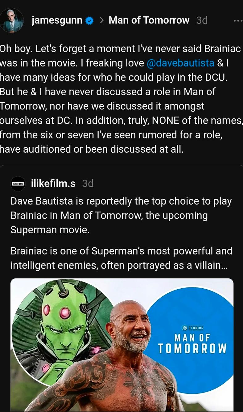 James Gunn debunks casting news on Threads