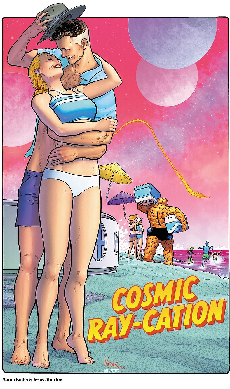 Mr. Fantastic and the Invisible Woman keep the flame alive in Marvel Swimsuit Special: Friends, Foes, & Rivals Vol. 1 #1 (2025), Marvel Comics. Art by Aaron Kuder and Jesus Aburtov.