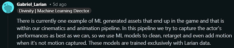 Gabriel Bosque explains how Machine Learning is used for cinematic and animation in Divinity via Reddit