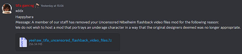 TifaBro claims NexusMods removed uncensor mod citing character's age in flashback