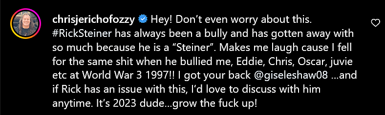 Chris Jericho voices support for Gisele Shaw via Instagram