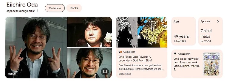 As of December 5th, 2025, the Google search overview for 'One Piece' creator Eiichiro Oda continues to return image results for 'The Legend of Zelda' producer Eiji Aonuma