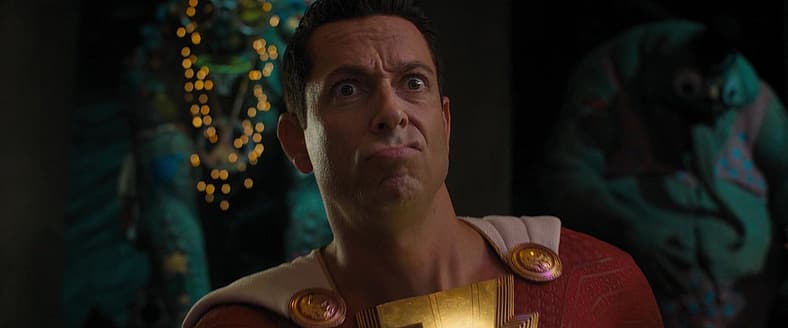 Mary Marvel (Grace Caroline Currey) reminds Shazam (Zachary Levi) he broke the staff in Shazam!