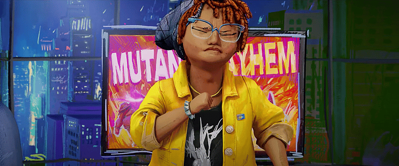 April O'Neil swallows her puke in Teenage Mutant Ninja Turtles: Mutant Mayhem (2023), Paramount
