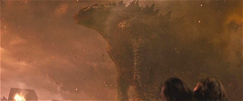 Godzilla walks away victorious from a destroyed San Francisco in Godzilla: King of the Monsters