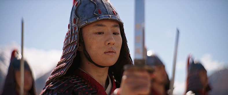 Mulan (Liu Yifei) hesitates taking the warrior oath in Mulan (2020), Walt Disney Studios Motion