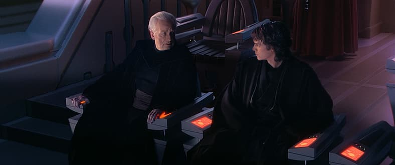 Supreme Chancellor Palpatine manipulates Anakin Skywalker in Star Wars Episode III: Revenge of the