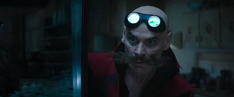 Dr. Robotnik (Jim Carrey) is surprised in Sonic the Hedgehog 3 (2024), Paramount Pictures