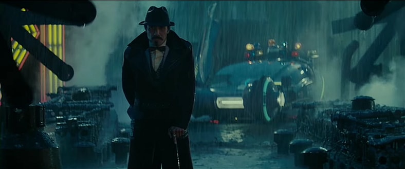 Gaff (Edward James Olmos) gives telling praise to Deckard (Harrison Ford) in Blade Runner (1982), Warner Bros. Pictures
