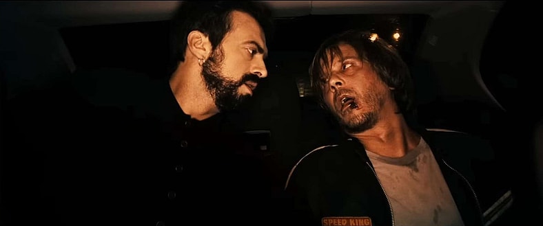 The director (Sergej Trifunović) assures Miloš (Srđan Todorović) that nobody notices his cold sore in A Serbian Film (2010) 	Unearthed Films  