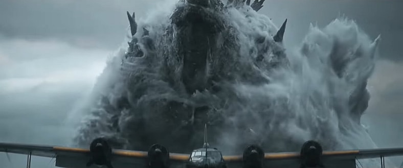 A jacked Gojira (himself) gets to his flight just in time in Godzilla Minus Zero (2026), Toho