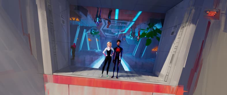 Spider-Gwen (Hailee Steinfeld) and Miles Morales as Spider-Man (Shameik Moore) in Spider-Man