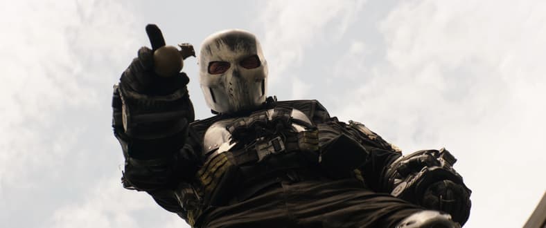 Crossbones (Frank Grillo) has a present for a Lagos tank crew in Captain America: Civil War (2016)