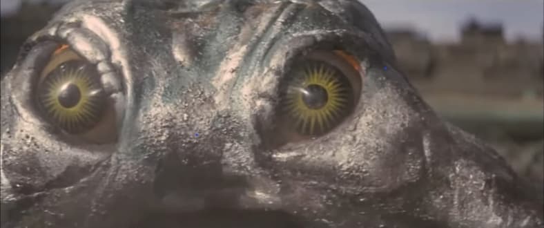 Hedorah in a flying form stares into your soul in Godzilla vs Hedorah (1971), Toho Co. Ltd 