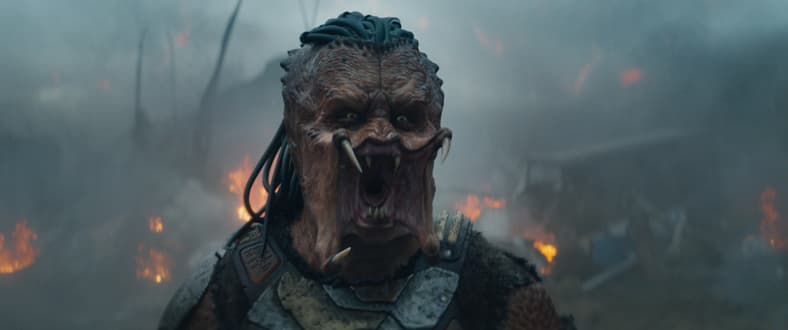 Dek (Dimitrius Schuster-Koloamatangi) let's out a battle roar in Predator: Badlands (2025), 20th Century Studios