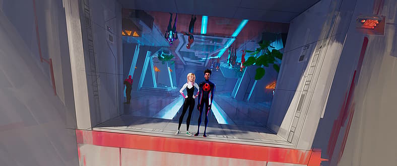 Spider-Gwen (Hailee Steinfeld) and Miles Morales as Spider-Man (Shameik Moore) in Spider-Man