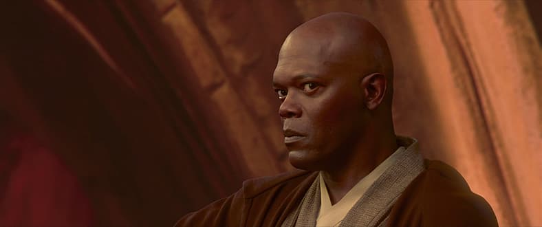 Mace Windu makes his presence known in Star Wars Episode II: Attack of the Clones (2002), Lucasfilm