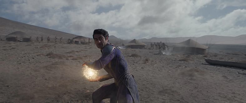 Kingo (Kumail Nanjiani) does his best Goku impression in Eternals (2021), Marvel Entertainment