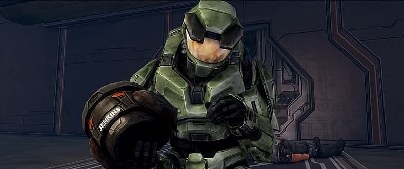 Master Chief and Cortana approach a terrible discovery in Halo: Combat Evolved Anniversary (2011)