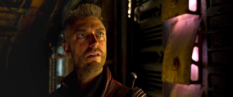 Kraglin (Sean Gunn) gets emotional after seeing the Ravager funeral's fireworks in Guardians of the Galaxy Vol. 2 (2017), Marvel Studios