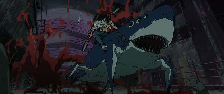 Chainsaw Man (Kikunosuke Toya) rides Beam into battle in Chainsaw Man – The Movie: Reze Arc (2025), MAPPA/Sony Pictures Releasing