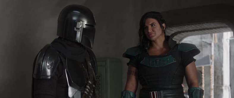 Cara Dune (Gina Carano) shows Din Djarin (Pedro Pascal) Navarro's progress, The Mandalorian S2E4