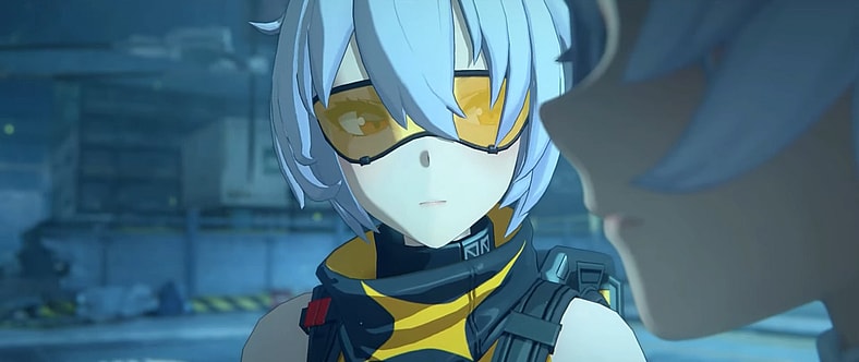 Soldier 11 (Fujī Yukiyo) isn't sure how to react after her and Soldier 0 - Anby (Tanezaki Atsumi) learn devastating truths in Zenless Zone Zero (2024), HoYoverse