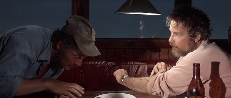 Quint and Matt Hooper compare scars in Jaws (1975), Universal Pictures