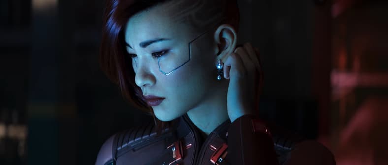 Songbird (Minji Chang) downloads valuable information in Cyberpunk 2077: Phantom Liberty (2023), CD