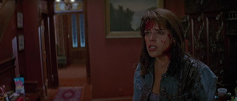 Sidney Prescott (Neve Campbell) discovers Ghostface's identity in Scream (1996), Paramount Pictures
