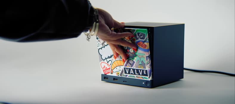 A sticker-style faceplate in Steam Hardware Announcement Trailer, via YouTube
