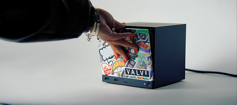 A sticker-style faceplate in Steam Hardware Announcement Trailer, via YouTube