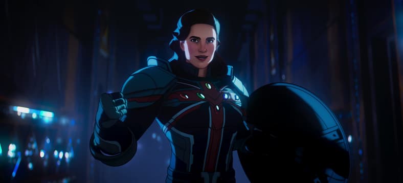 Captain Carter (Hayley Atwell) wears Infinity Gem-infused armor in What If...? Season 2 Episode 9