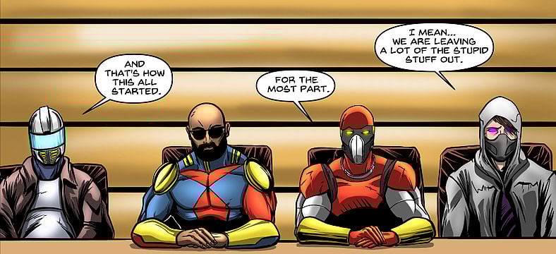 The team explains their latest debacle in C.R.I.T. #0 (2025) by Christopher Sahloff, Austin Ferguson, Brad Haynes, Obie Dancy, and Terreyl Williams. Homebrewed Comics.