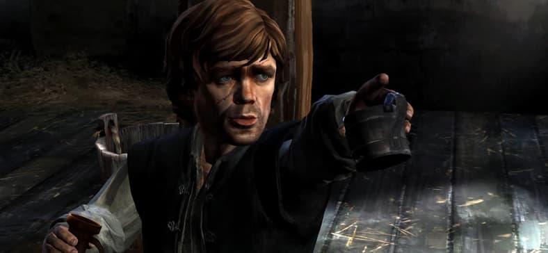 Tyrion Lannister (Peter Dinklage) offers Mira (Martha Mackintosh) a drink in Game of Thrones: A Telltale Game Series (2014), Telltale Games