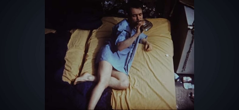 Dumped for a dead person, Robert (Bernd Daktari Lorenz) drinks his woes away in Nekromantik (1988) Leisure Time Features 