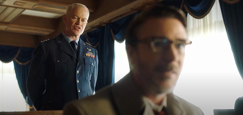 General James Harding (Neal McDonough) questions the testimony of Doctor J. Allen Hynek (Aidan Gillen) in Project Blue Book Season 1 Episode 10 "The Washington Merry-Go-Round" (2019), History