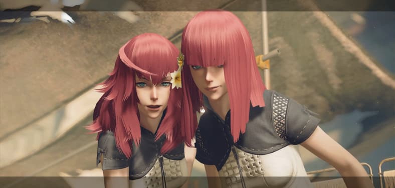 Devola (Ryoko Shiraishi) and Popola (Ryoko Shiraishi) welcome 9S (Natsuki Hanae) back to the world of the living in NieR: Automata (201), PlatinumGames