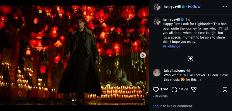 Henry Cavill enters the shrine via Instagram