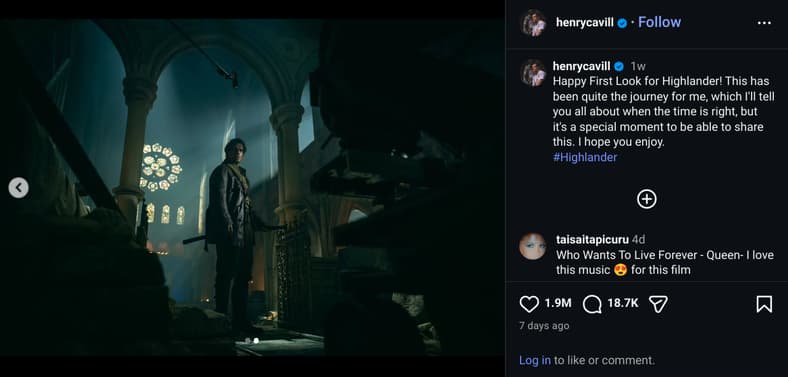Henry Cavill, sword in hand, via Instagram