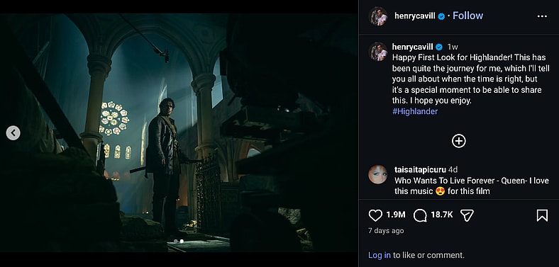 Henry Cavill, sword in hand, via Instagram