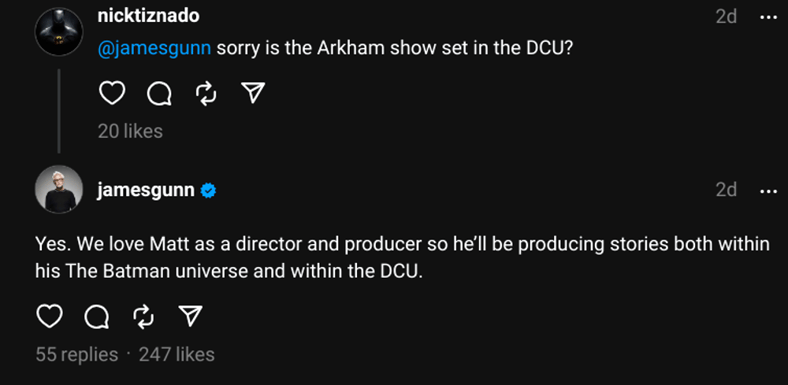James Gunn confirms Matt Reeves will produce stories in the Batverse and DCU