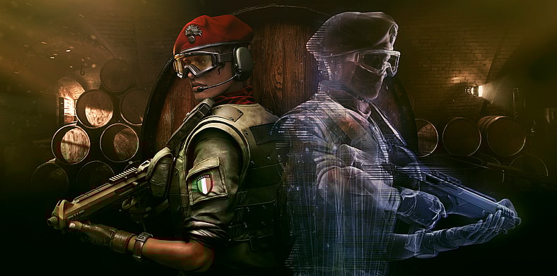 Alibi (Tara Nicodemo) alongside her Prisma hologram in Tom Clancy's Rainbow Six Siege (2015), Ubisoft
