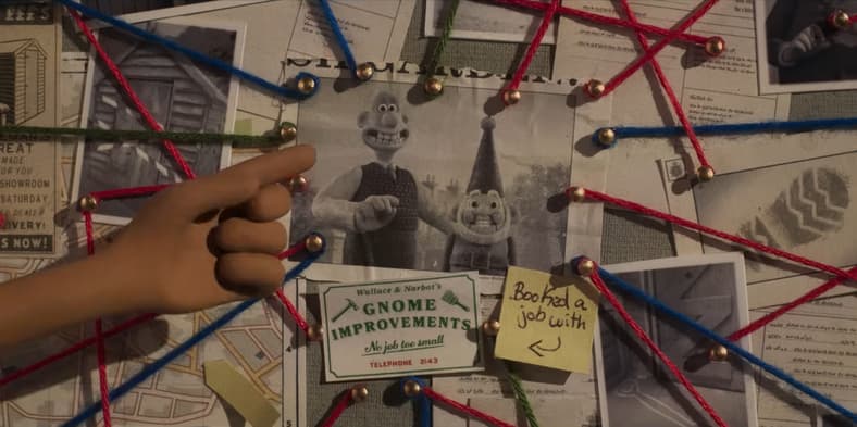 All signs point to Wallace (Ben Whitehead) and Norbot (Reece Shearsmith) being behind a crime spree in Wallace & Gromit: Vengeance Most Fowl (2024), Aardman Animations