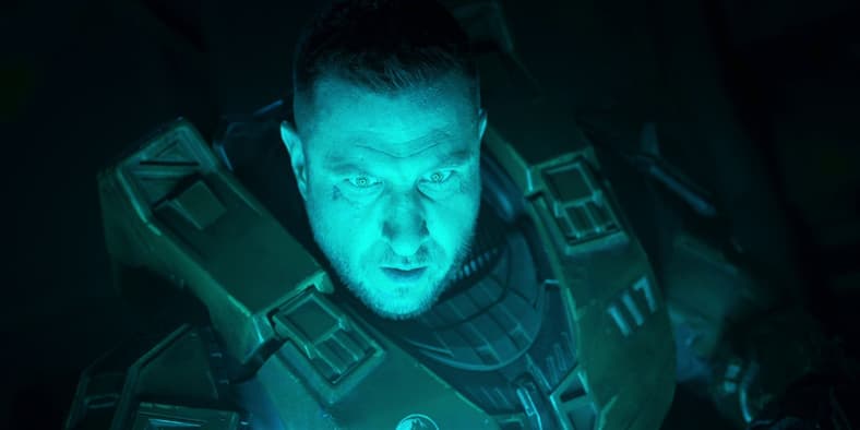 The Master Chief (Pablo Schrieber) makes contact with a Forerunner Key in Halo Season 1 Episode 1 "Contact" (2022), Paramount Plus