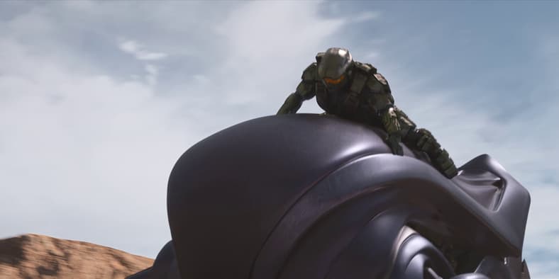Master Chief rides Covenant Banshee in Halo Season 1 Episode 5 "Reckoning" (2022), Paramount Plus